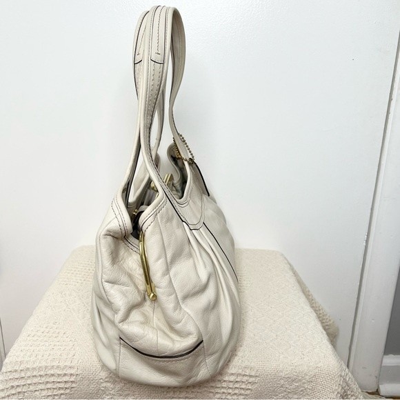 Y2K Coach Ergo Pleated Leather East West Satchel 12248 White Kisslock Hobo Bag - Picture 3 of 15